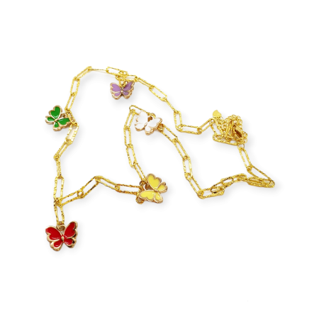 Necklace steel gold with butterflies